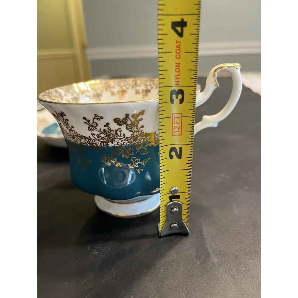 Royal Albert Regal Series Teal Blue w Gold Accents Tea Cup & Saucer Set England